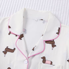 Zyrall Cute puppy Printed collared long-sleeved trousers women's pajama set