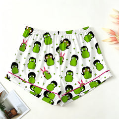 Zyrall Green cartoon milk silk print short-sleeved shorts women‘s pajamas