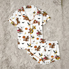 Zyrall Halloween Cartoon Milk Silk Print Women's Pajamas