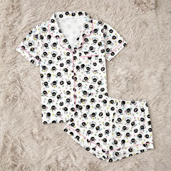 Zyrall Cartoon Coal Balls with Milk Silk Print Women's Pajama Set