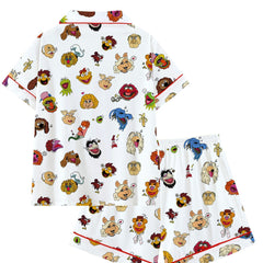 Zyrall Sesame Street cartoon print multi-color casual lapel women's pajama set