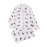 Zyrall Cute puppy Printed collared long-sleeved trousers women's pajama set