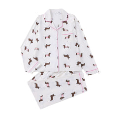 Zyrall Cute puppy Printed collared long-sleeved trousers women's pajama set