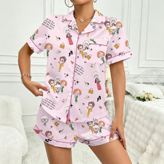 Zyrall Cardigan collar Golden Lady print women's pajamas