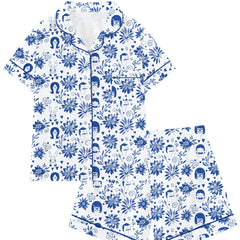 Zyall Milk Silk Printed Cardigan Collar Short Women's Pajamas
