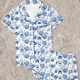 Zyall Milk Silk Printed Cardigan Collar Short Women's Pajamas