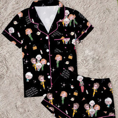 Zyrall Cardigan collar Golden Lady print women's pajamas