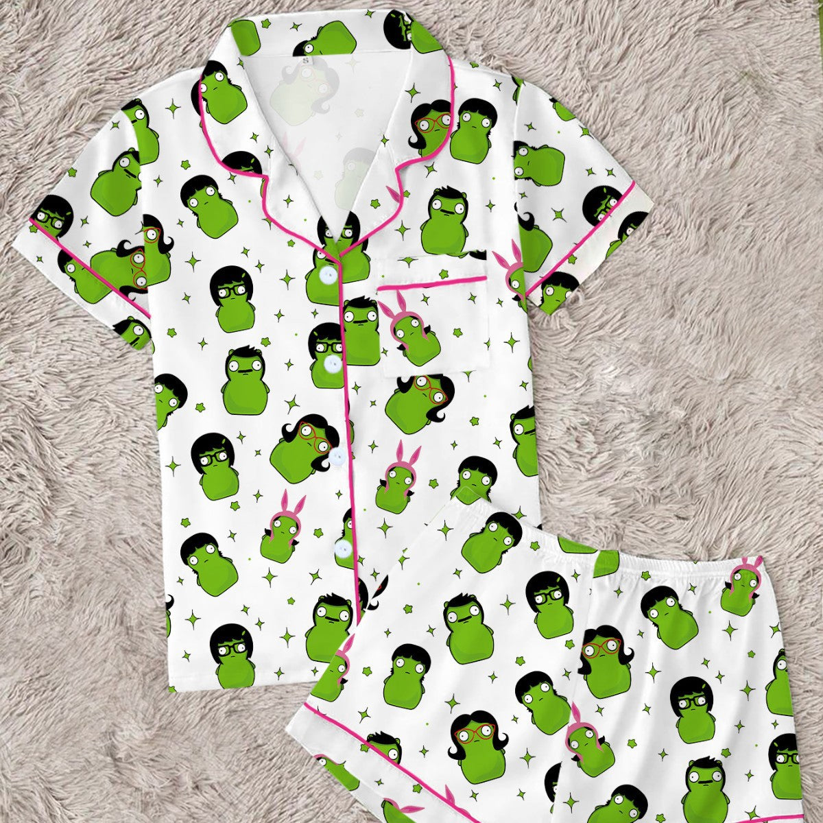Zyrall Green cartoon milk silk print short-sleeved shorts women‘s pajamas