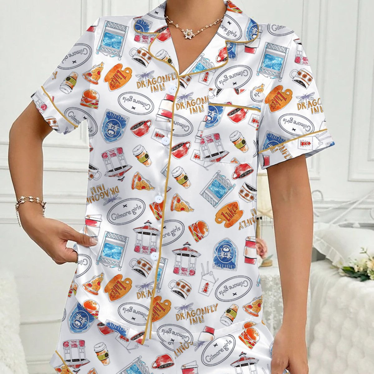 Zyrall Milk Silk Printed Short-Sleeved Shorts Women's Pajamas
