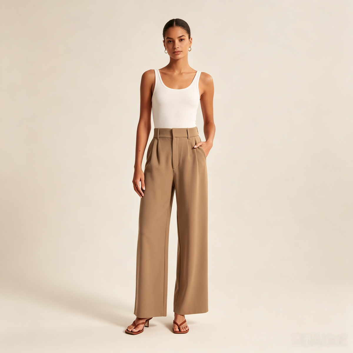 Zyrall Women's High-Waisted Wide-Leg Casual Trousers