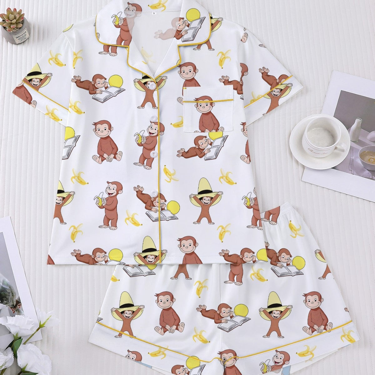 Zyrall Printed collared short-sleeved shorts women's pajamas