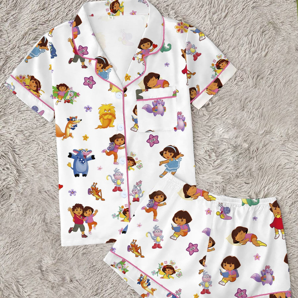 Zyrall Dora Milk Silk Print Short-Sleeved Shorts Women's Pajamas