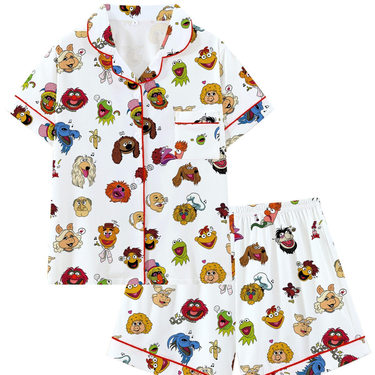 Zyrall Sesame Street cartoon print multi-color casual lapel women's pajama set