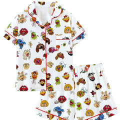 Zyrall Sesame Street cartoon print multi-color casual lapel women's pajama set