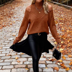 Zyrall Women's Stylish Off-Shoulder Long-Sleeve Mid-High Neck Sweater