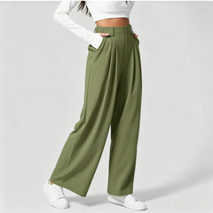 Zyrall Women's High-Waisted Wide-Leg Casual Trousers
