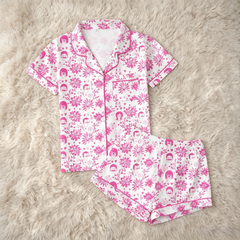 Zyall Milk Silk Printed Cardigan Collar Short Women's Pajamas
