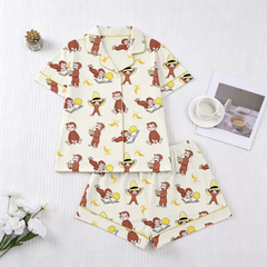 Zyrall Printed collared short-sleeved shorts women's pajamas