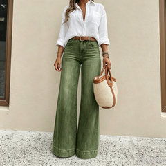 Zyrall women’s Stylish vintage-wash wide-leg jeans