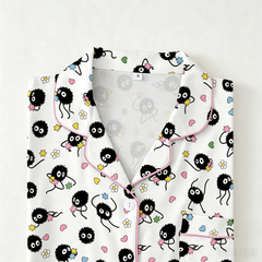 Zyrall  Cartoon Coal Balls with Milk Silk Print Women's Pajama Set
