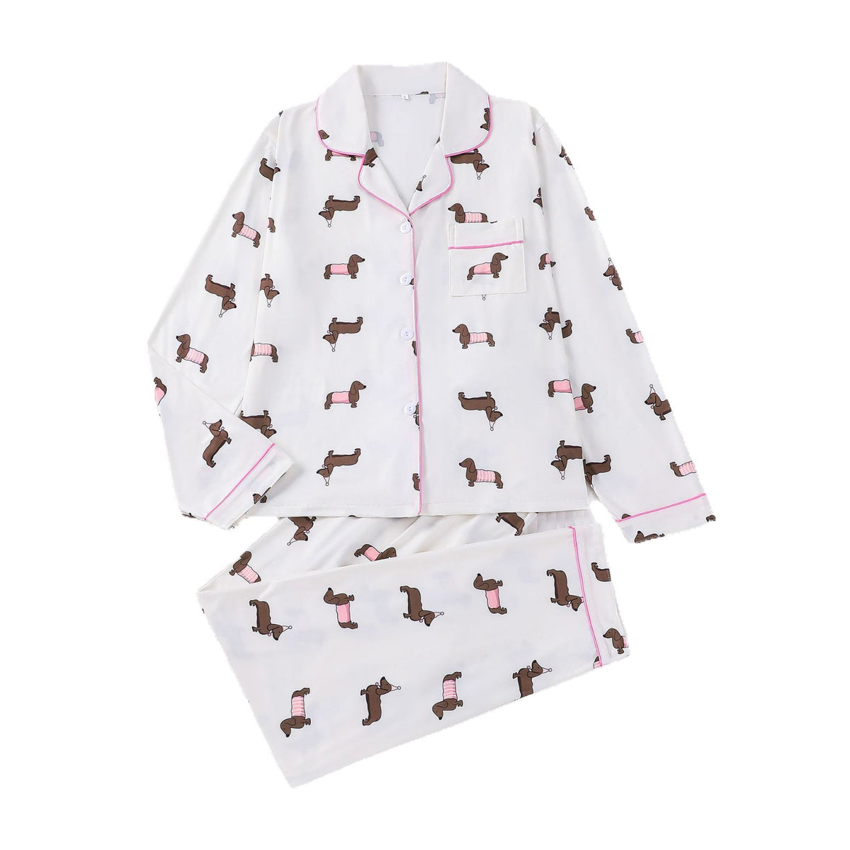 Zyrall Cute puppy Printed collared long-sleeved trousers women's pajama set