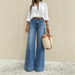 Zyrall women’s Stylish vintage-wash wide-leg jeans