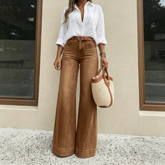 Zyrall women’s Stylish vintage-wash wide-leg jeans