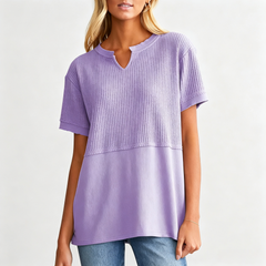 Zyrall V-neck pullover patchwork preppy style women's T-shirt