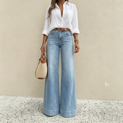Zyrall women’s Stylish vintage-wash wide-leg jeans