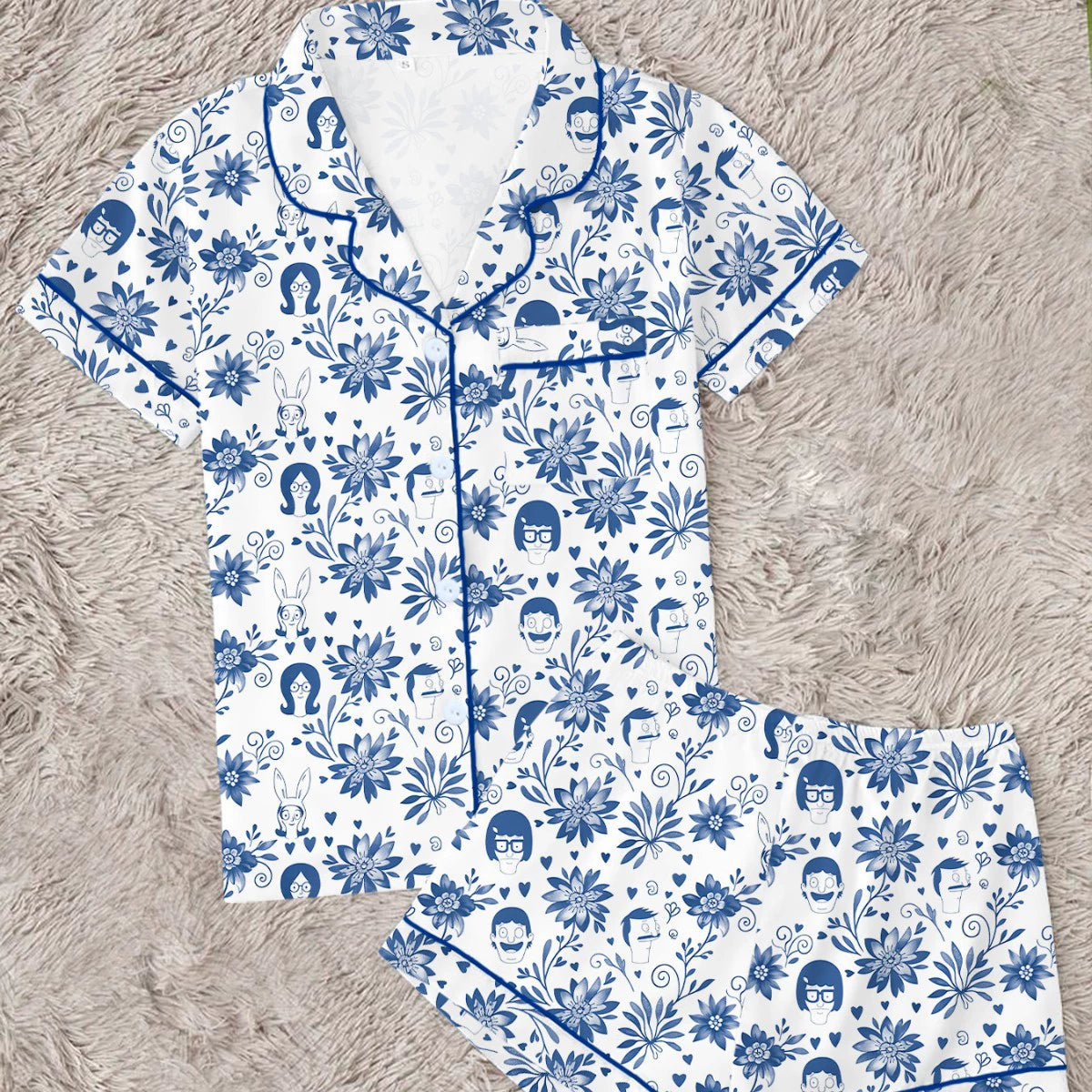 Zyall Milk Silk Printed Cardigan Collar Short Women's Pajamas