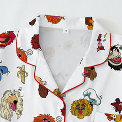 Zyrall Sesame Street cartoon print multi-color casual lapel women's pajama set