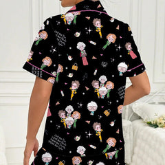 Zyrall Cardigan collar Golden Lady print women's pajamas