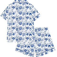 Zyall Milk Silk Printed Cardigan Collar Short Women's Pajamas
